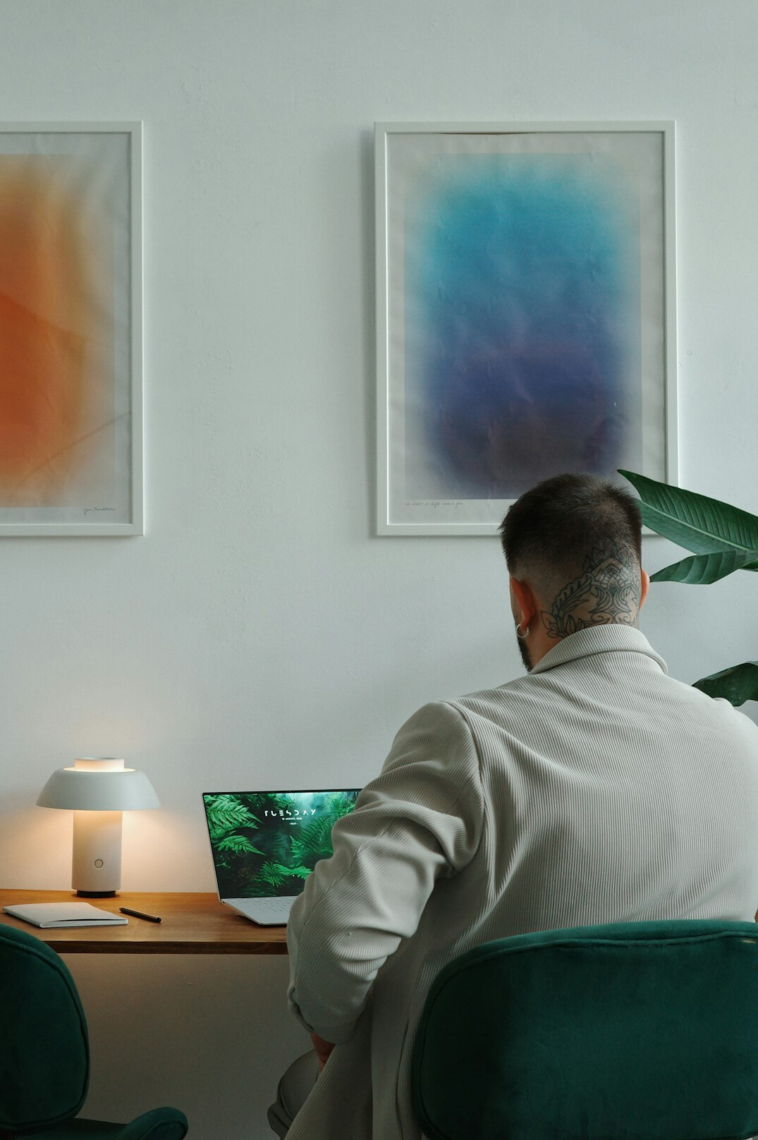 person meditating at desk