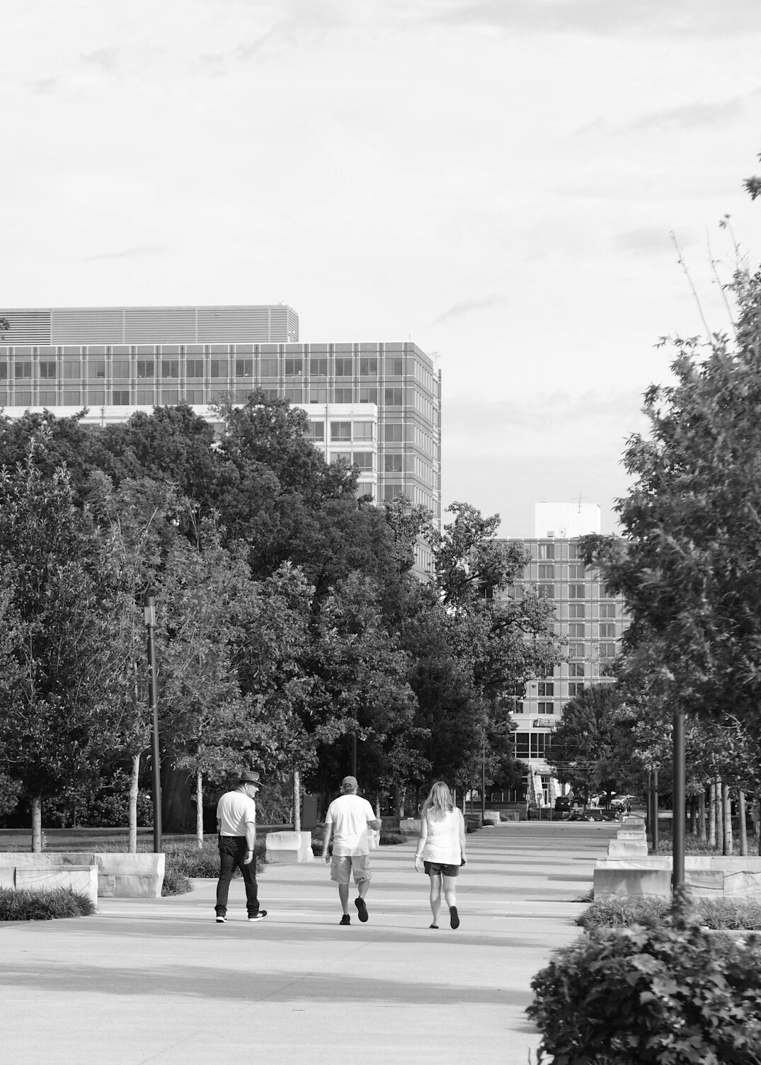 colleagues walking in park