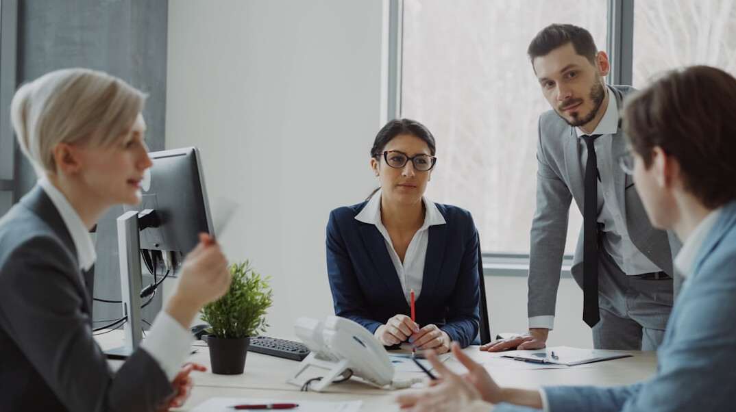 healthy employees in office meeting