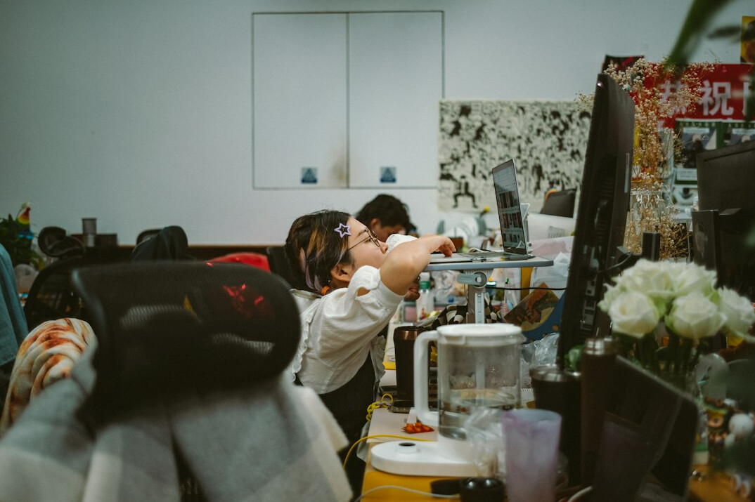 office workers taking stretch break